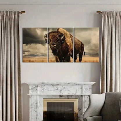 3pcs Majestic Wildlife Bison Prairie Wall Art Set Canvas Framed 40x60cm - High Quality Print 100% Australian Made Wall Canvas Ready to Hang