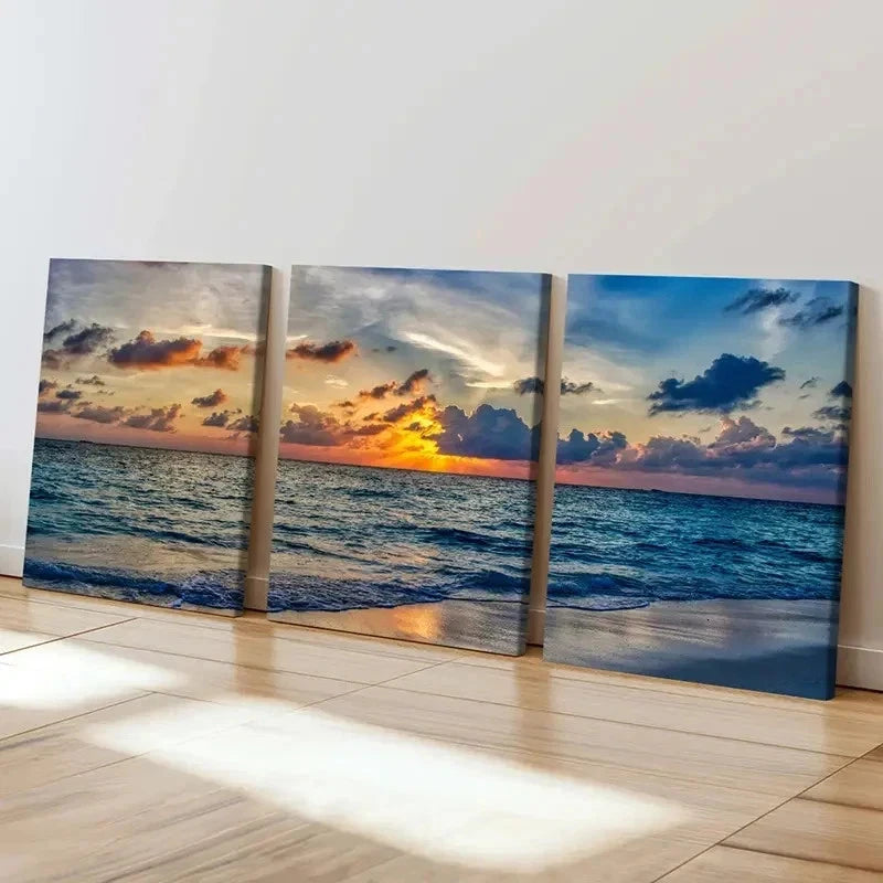 3pcs Natural Seaside Sunset Landscape Wall Art Set Canvas Framed 40x60cm - High Quality Print 100% Australian Made Wall Canvas Ready to Hang