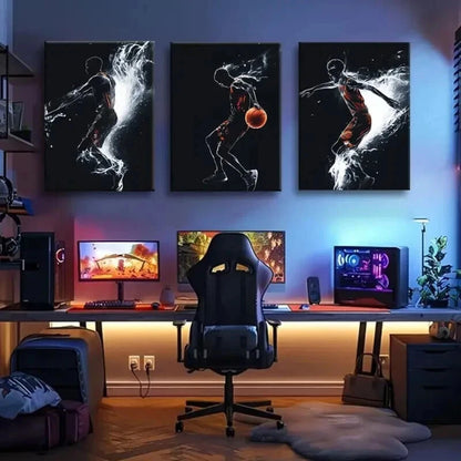 3pcs Dynamic Silhouette of a Basketball Perfect Wall Art Set Canvas Framed 40x60cm - High Quality Print 100% Australian Made Wall Canvas Ready to Hang