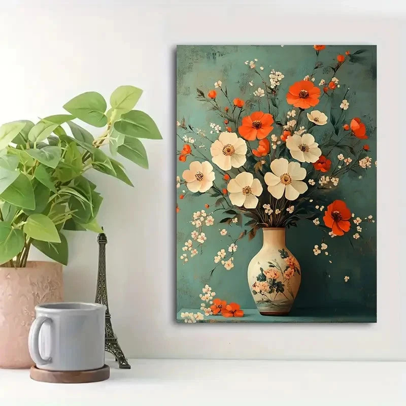 Beautiful Vibrant Orange & White Floral Painting 40x60cm Metal Print Ready to Hang