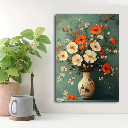 Beautiful Vibrant Orange & White Floral Painting 40x60cm Metal Print Ready to Hang