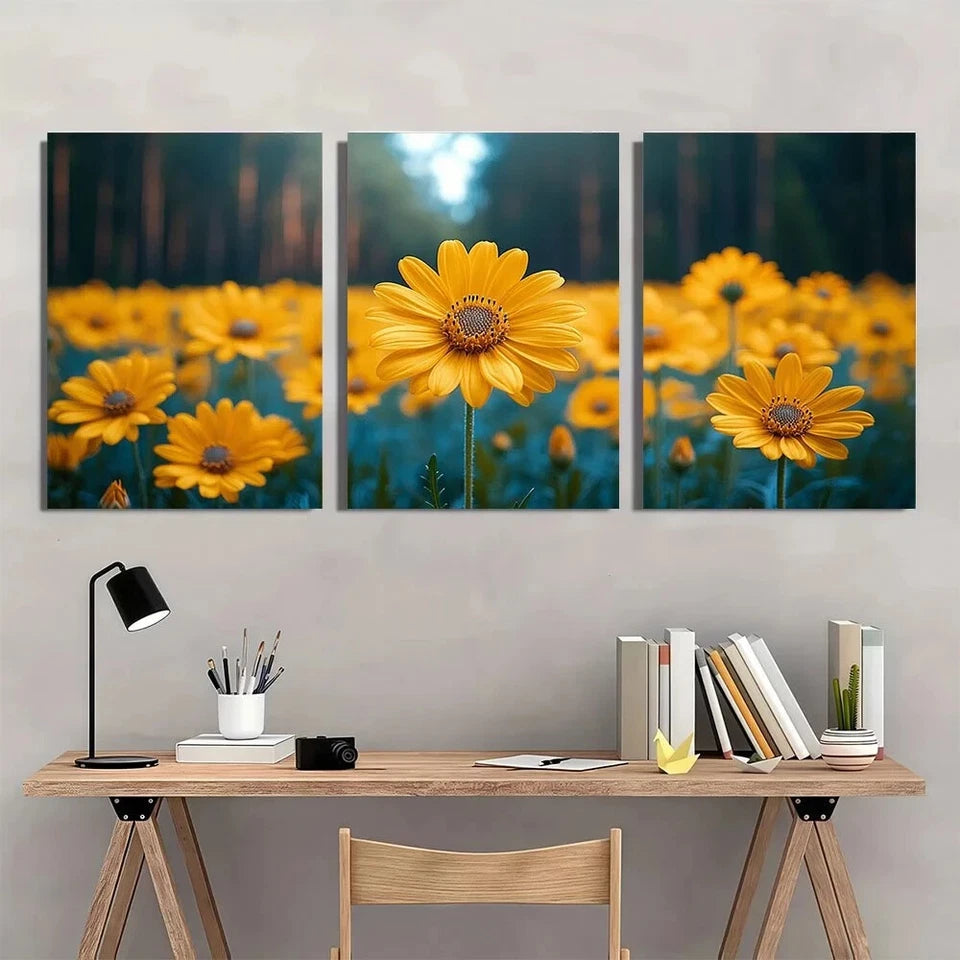 3pcs Daisy Wildflower Yellow Sunflowers Metal Print Ready to Hang Art