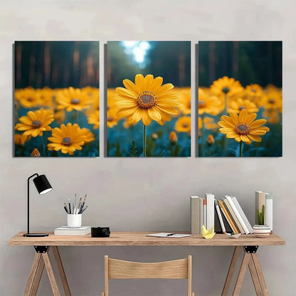 3pcs Daisy Wildflower Yellow Sunflowers Metal Print Ready to Hang Art