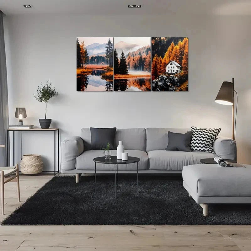 3pcs Autumn Serenity Nature Scenery Metal Print Ready to Hang Art