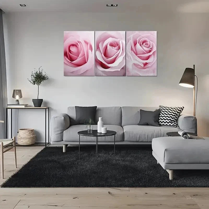 3pcs Pastel Pink Rose Triptych Wall Art Set Canvas Framed 40x60cm - High Quality Print 100% Australian Made Wall Canvas Ready to Hang