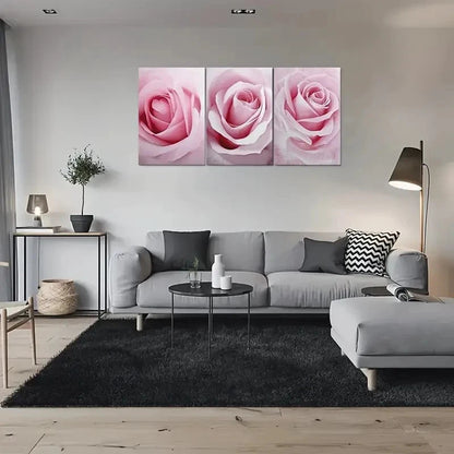 3pcs Pastel Pink Rose Triptych Wall Art Set Canvas Framed 40x60cm - High Quality Print 100% Australian Made Wall Canvas Ready to Hang