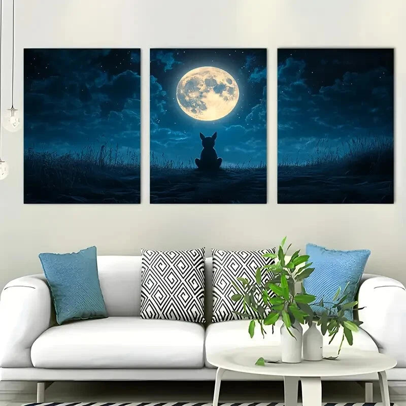 3pcs Chupacabra Under Full Moon Perfect Wall Art Set Canvas Framed 40x60cm - High Quality Print 100% Australian Made Wall Canvas Ready to Hang