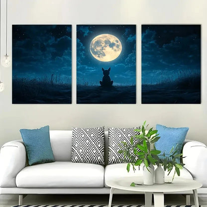 3pcs Chupacabra Under Full Moon Perfect Wall Art Set Canvas Framed 40x60cm - High Quality Print 100% Australian Made Wall Canvas Ready to Hang