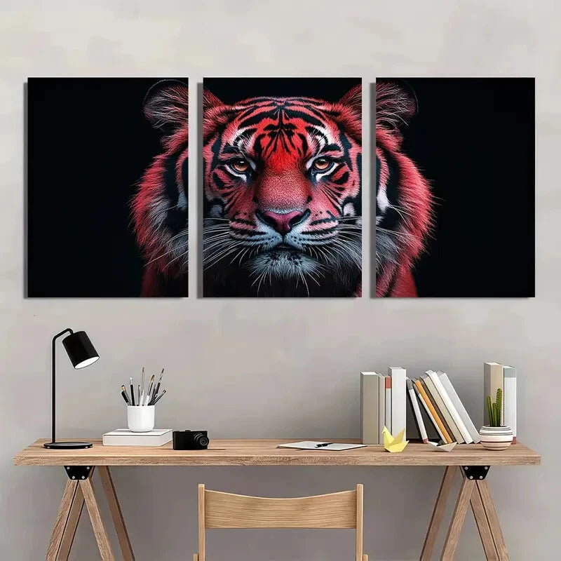 3pcs Vibrant Pink & Orange Tiger Metal Print Ready to Hang Art