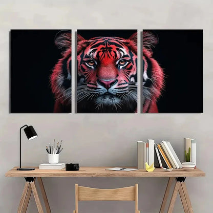 3pcs Vibrant Pink & Orange Tiger Metal Print Ready to Hang Art
