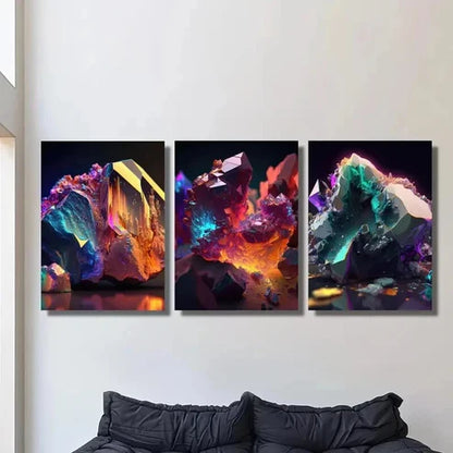 3pcs Gorgeous Crystal Stones Decoration Wall Art Canvas Unframed - High Quality Print 100% Australian Made Wall Canvas