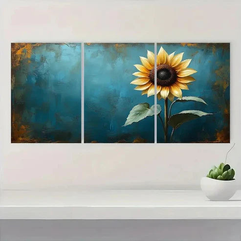 3pcs White Sunflower Measuring Wall Art Set Canvas Unframed - High Quality Print 100% Australian Made Wall Canvas