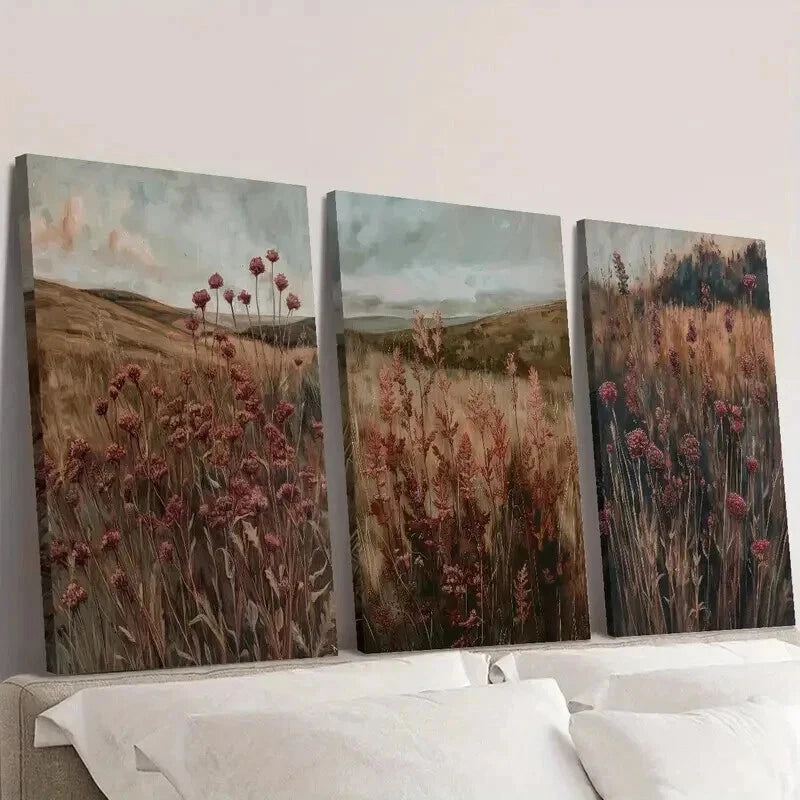 3pcs Somber Rural Landscape in Autumn Wall Art Set Canvas Framed 40x60cm - High Quality Print 100% Australian Made Wall Canvas Ready to Hang