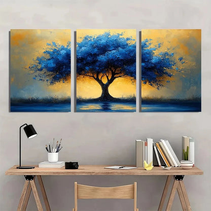 3pcs Abstract Blue Modern Fantasy Tree Metal Print Ready to Hang Art