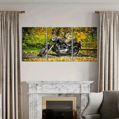 3pcs Motorcycle with Autumn Leaves Scene Wall Art Set Canvas Framed 60x90cm - High Quality Print 100% Australian Made Wall Canvas Ready to Hang