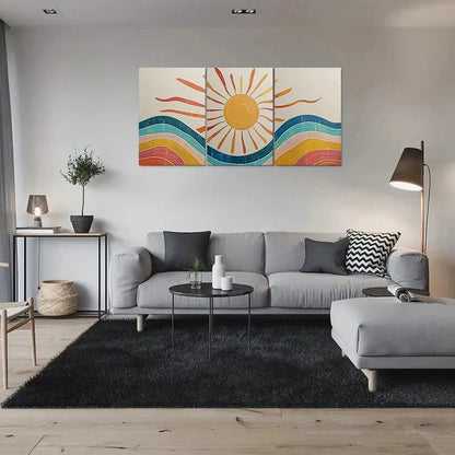 3pcs Abstract Sunburst Colourful Metal Print Ready to Hang Art