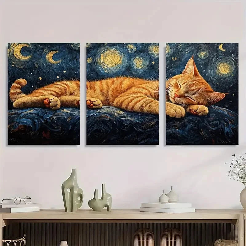 3pcs Orange And Black Tabby Cats Metal Print Ready to Hang Art
