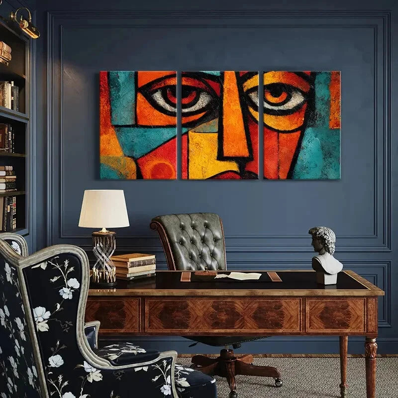 3pcs Abstract Cubism Art Bold Colors Geometric Metal Print Ready to Hang Art