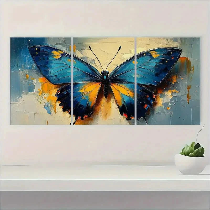 3pcs Modern Butterfly Animal Wall Art Set Canvas Framed 50x70cm - High Quality Print 100% Australian Made Wall Canvas Ready to Hang