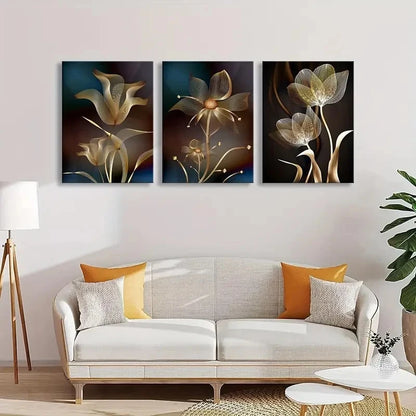 3pcs Black and White Abstract Floral Painting Metal Print Ready to Hang Art