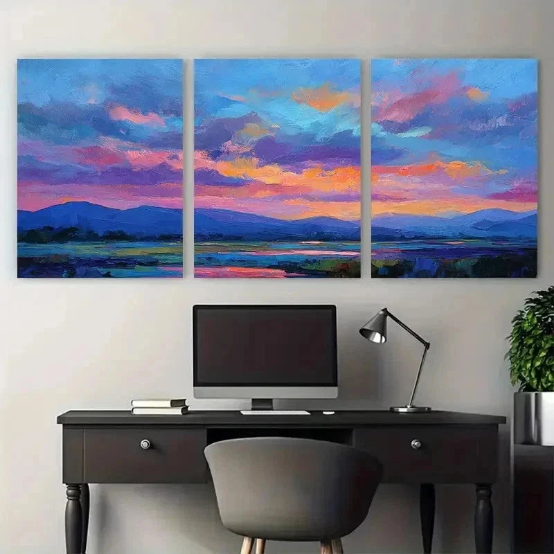 3pcs Cloudscape Sunrise Impression Perfect Wall Art Set Canvas Framed 40x60cm - High Quality Print 100% Australian Made Wall Canvas Ready to Hang