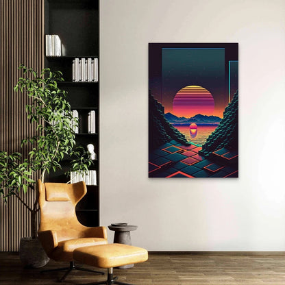 Retro Neon Sunset 60x90cm Metal Print Ready to Hang