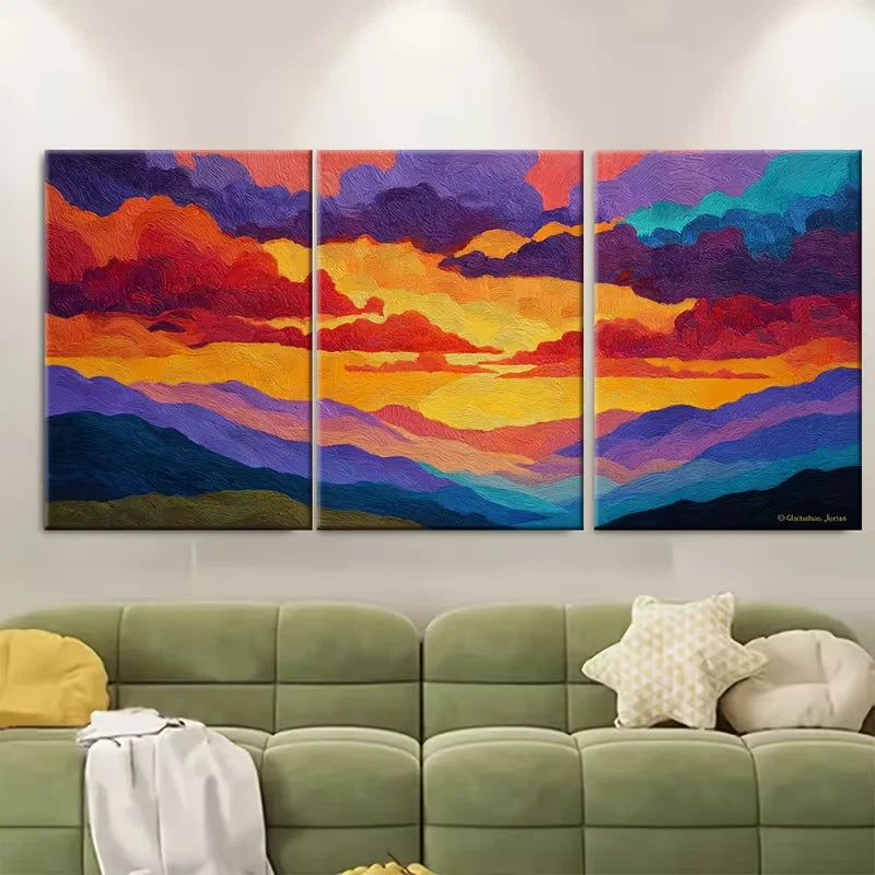 3pcs "Abstract Golden Sun" Oil Painting Metal Print Ready to Hang Art