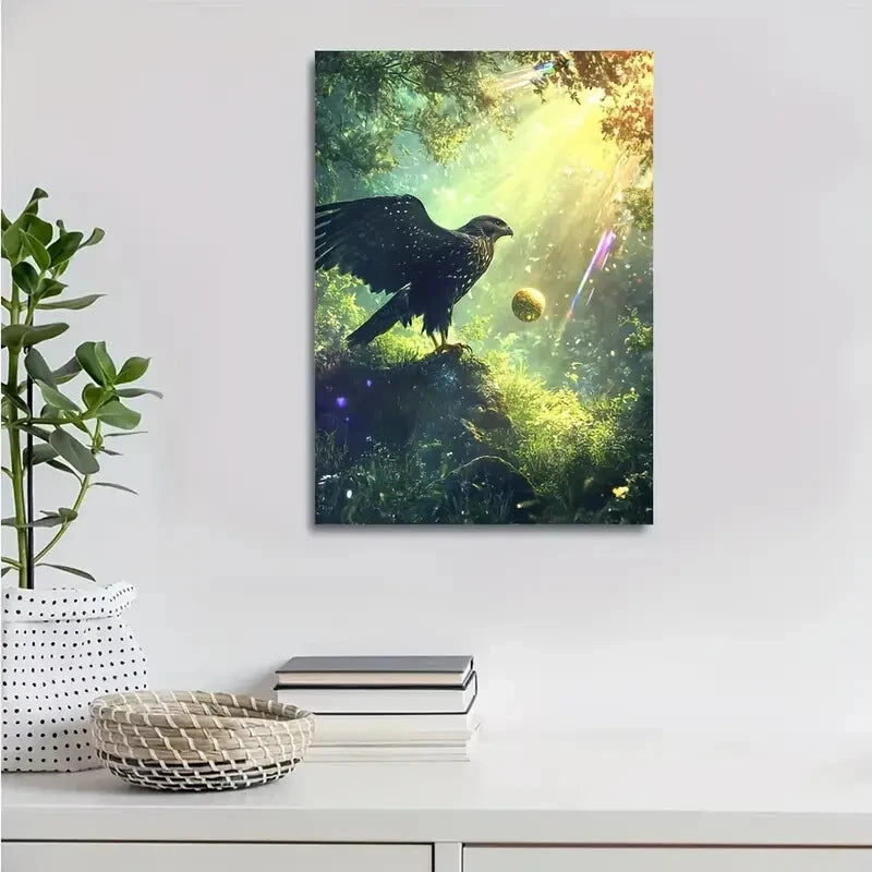 Fantasy Hawk & Rainbow Reflections In Lush Painting 40x60cm Metal Print Ready to Hang