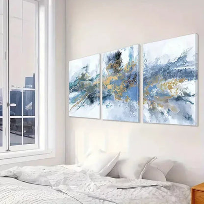 3pcs Abstract Blue and Golden Wall Art Set Canvas Framed 60X90cm - High  Quality Print 100% Australian Made Wall Canvas Ready to Hang