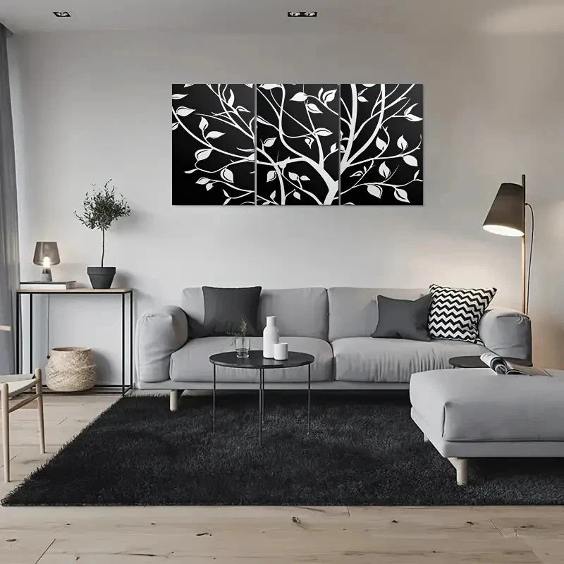 3pcs Black and White Modern Abstract Tree Metal Print Ready to Hang Art