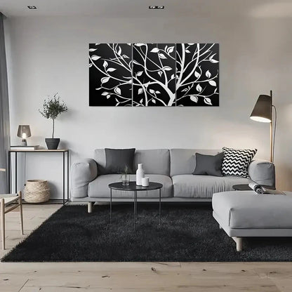 3pcs Black and White Modern Abstract Tree Metal Print Ready to Hang Art