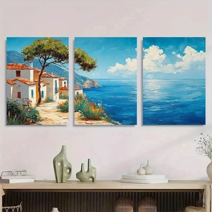 3pcs Abstract Coastal Landscape Blue Perfect Wall Art Set Canvas Framed 40x60cm - High Quality Print 100% Australian Made Wall Canvas Ready to Hang