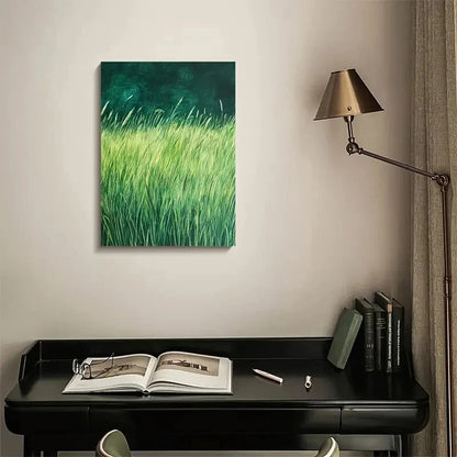 Emerald Lemongrass Grassland Painting 40x60cm Metal Print Ready to Hang