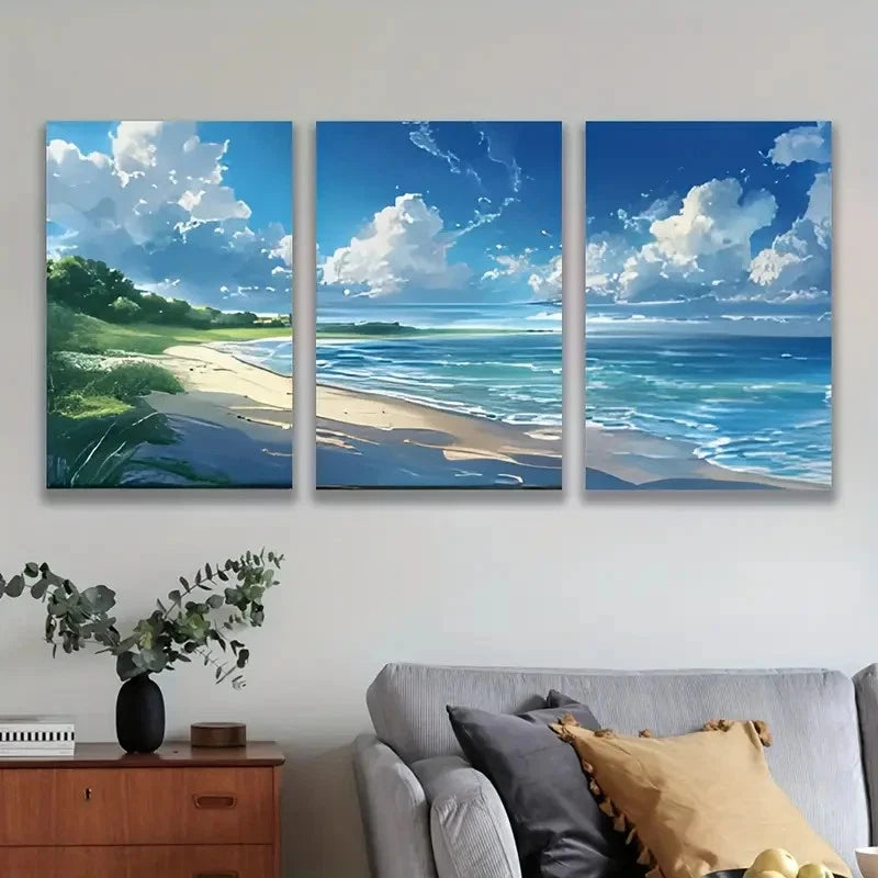 3pcs Serene Beach & Ocean Scenery Wall Art Set Canvas Framed 60x90cm - High Quality Print 100% Australian Made Wall Canvas Ready to Hang