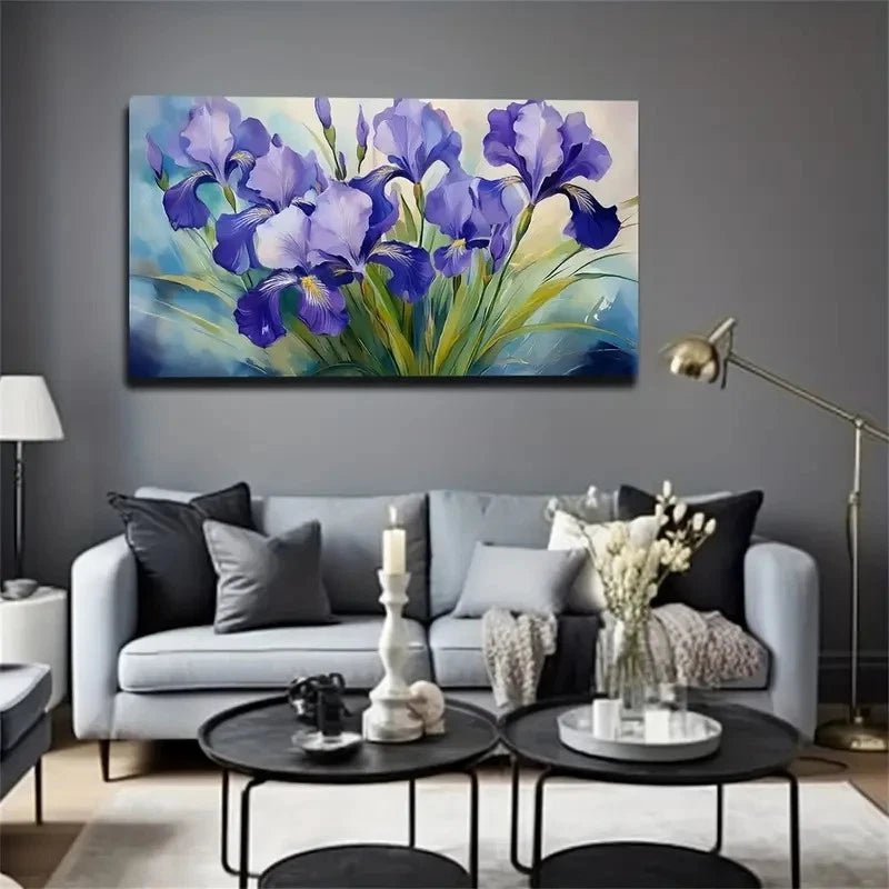 Blue Flowers Suitable Wall Art Canvas Office Home Room Framed 120x60cm