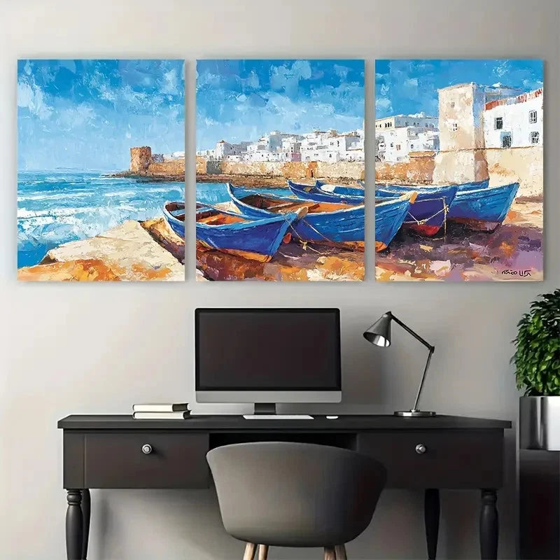 3pcs Old Town Travel Coast Décor Perfect Wall Art Set Canvas Framed 40x60cm - High Quality Print 100% Australian Made Wall Canvas Ready to Hang