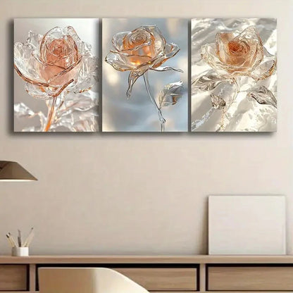 3pcs Elegant Crystal Rose Style Metal Print Ready to Hang Art