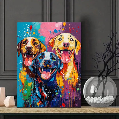 Three Happy Dogs, An Abstract Painting Vivid 40x60cm Metal Print Ready to Hang