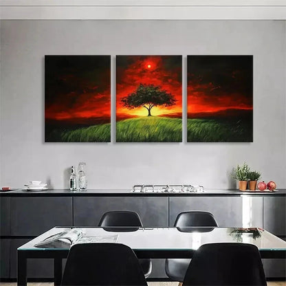 3pcs Lone Tree Sunset Landscape Nature Perfect Wall Art Set Canvas Framed 40x60cm - High Quality Print 100% Australian Made Wall Canvas Ready to Hang