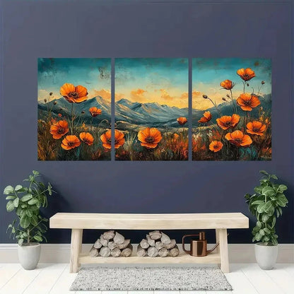 3pcs Vibrant Floral Poppy Wall Art Set Canvas Framed 40x60cm - High Quality Print 100% Australian Made Wall Canvas Ready to Hang