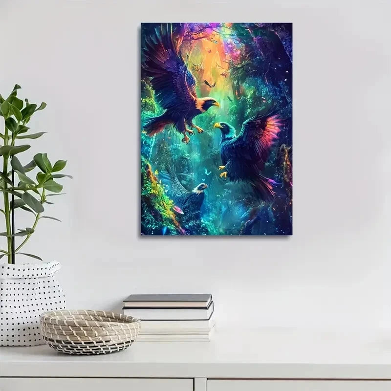 Vibrant Magical Forest Eagle Colorful Painting 40x60cm Metal Print Ready to Hang