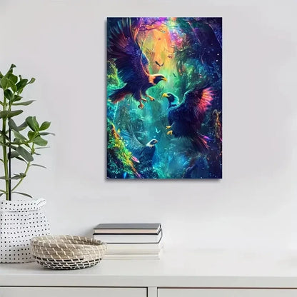 Vibrant Magical Forest Eagle Colorful Painting 40x60cm Metal Print Ready to Hang