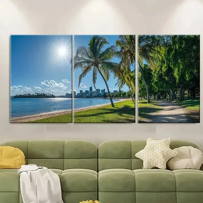 3pcs Brisbane Coastal Tropical Art Wall Art Set Canvas Framed 50x70cm - High Quality Print 100% Australian Made Wall Canvas Ready to Hang