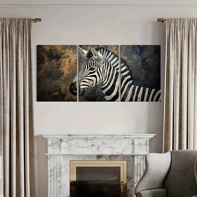 3pcs Abstract Animal Art Zebra Vintage Wall Art Set Canvas Framed 50x70cm - High Quality Print 100% Australian Made Wall Canvas Ready to Hang
