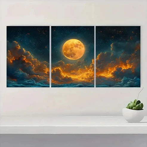3pcs Magical Moon & Cloud MC Wall Art Set Canvas Unframed - High Quality Print 100% Australian Made Wall Canvas