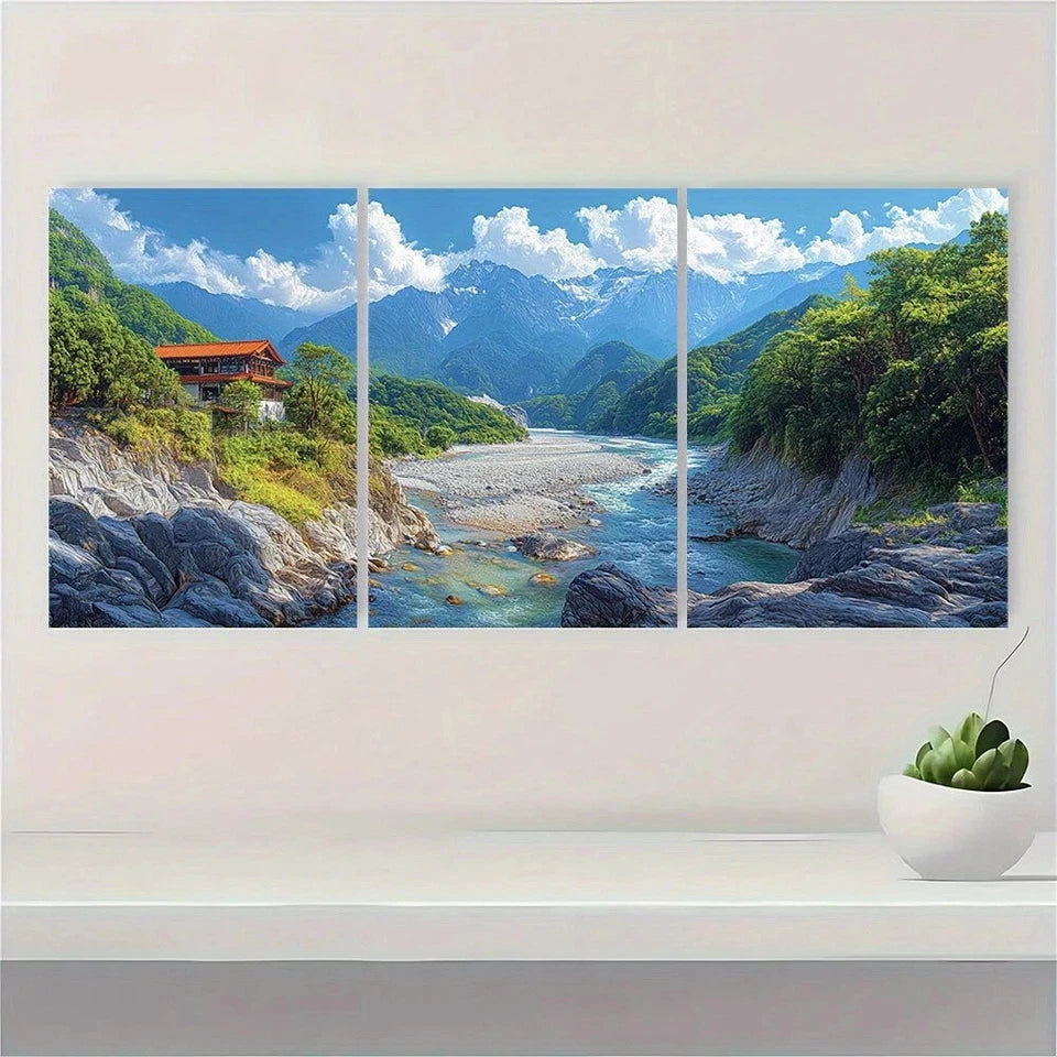 3pcs Taiwanese Nature White Clouds Blue Sky Metal Print Ready to Hang Art