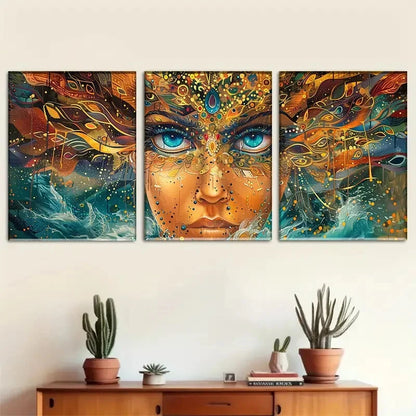 3pcs Colorful Abstract Face Intricate Perfect Wall Art Set Canvas Framed 40x60cm - High Quality Print 100% Australian Made Wall Canvas Ready to Hang