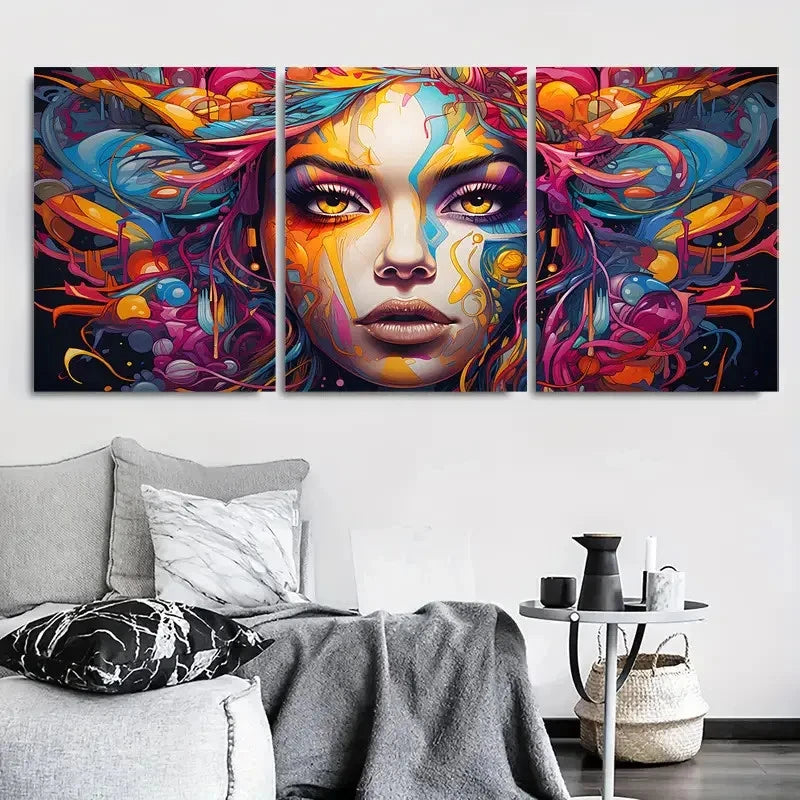 3pcs Psychedelic Abstract Female Metal Print Ready to Hang Art