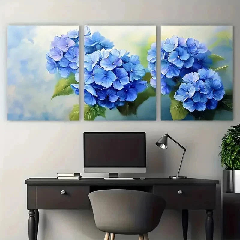 3pcs Hydrangea Flowers Impasto Floral Perfect Wall Art Set Canvas Framed 50x70cm - High Quality Print 100% Australian Made Wall Canvas Ready to Hang
