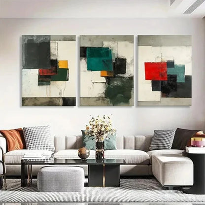 3pcs Abstract Geometric Color Splashes Blocks Wall Art Canvas Unframed - High Quality Print 100% Australian Made Wall Canvas